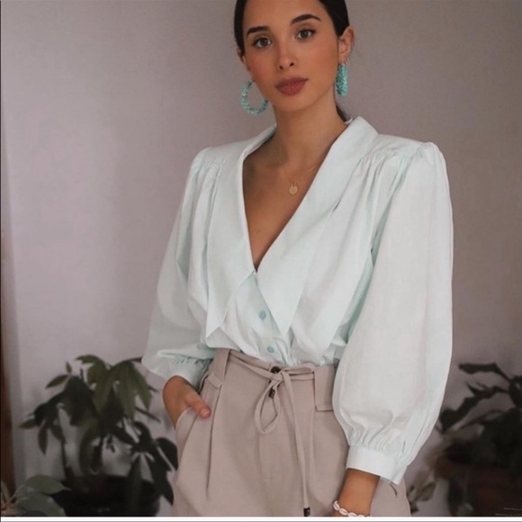 Zara Ruched Shoulder Pad Shirt Size Small New without Tags. - Picture 1 of 16